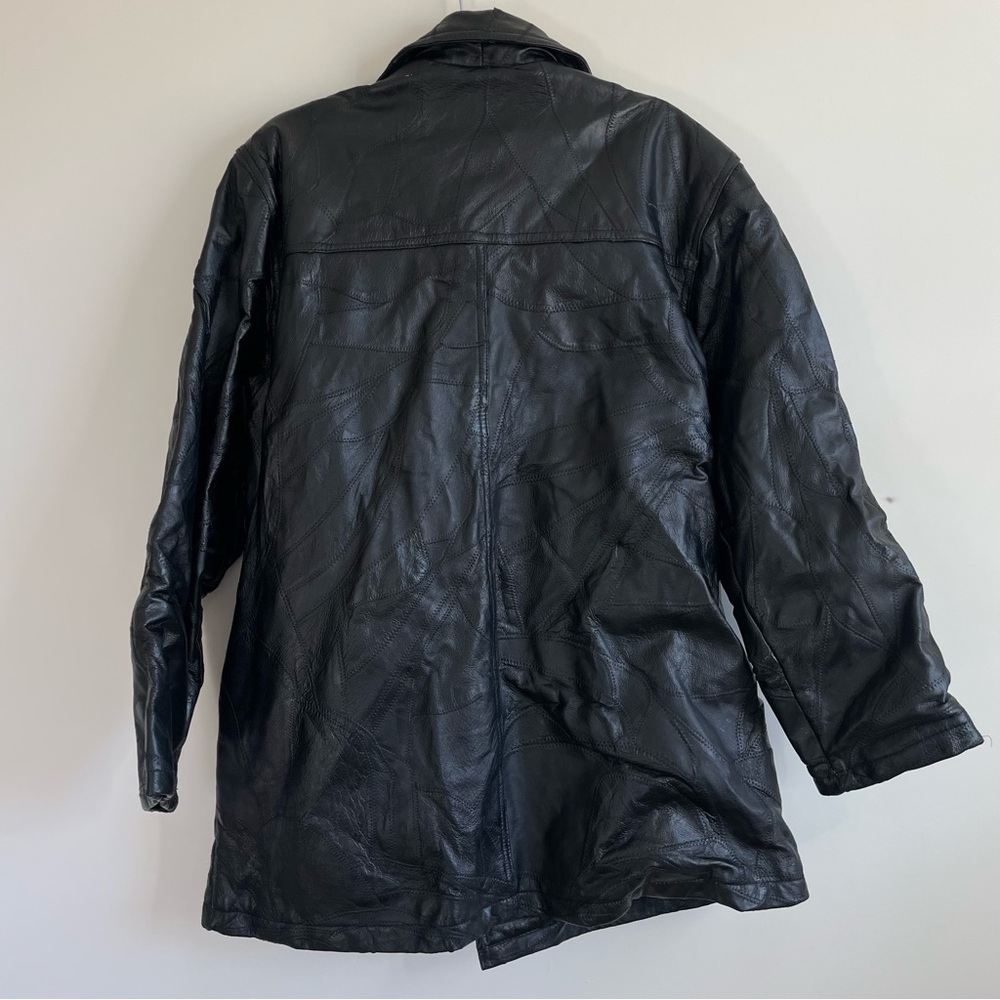 Black Genuine Leather Patchwork Jacket / Trench C… - image 5